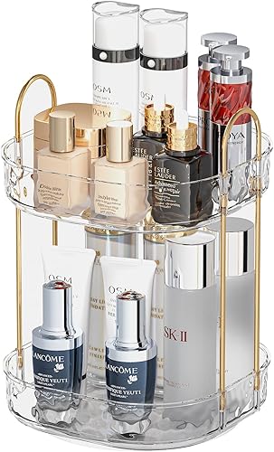 Organizador de maquillaje giratorio de 360, organizador de perfume de maquillaje de gran capacidad, organizador de baño para encimera, transparente,