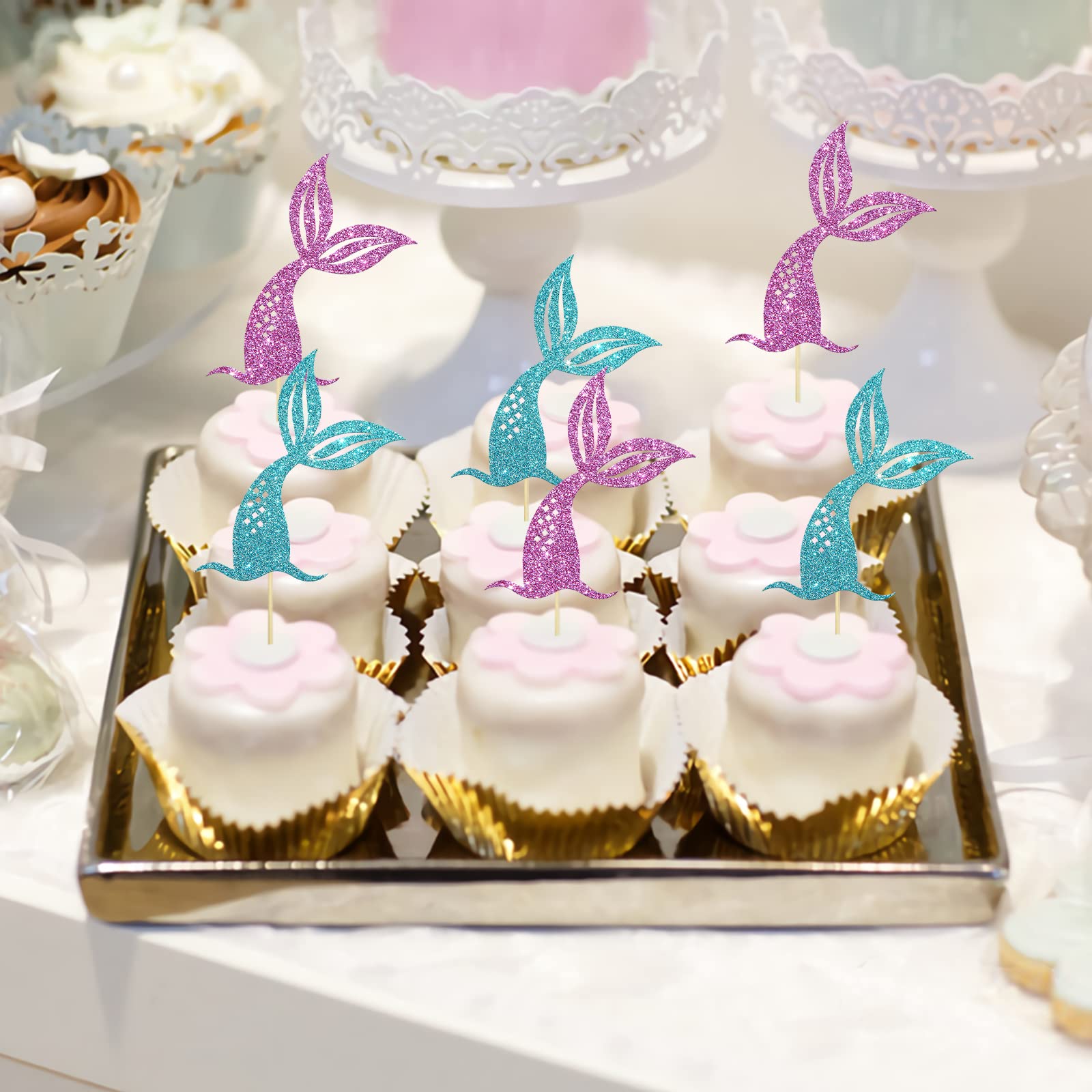 Mermad Tals Cupcake Toppers Or Confett - Mermad Party Sgn Decor