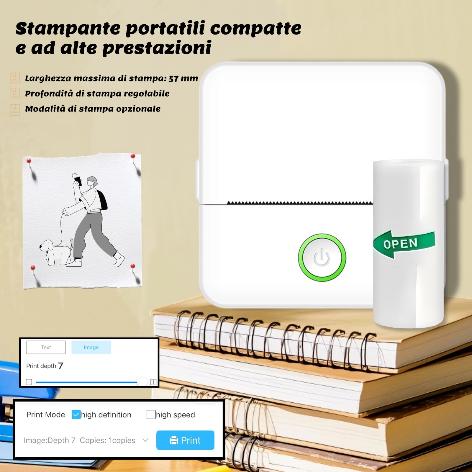 Mini Stampante Termica X6 Bluetooth, Etichettatrice Portatile per Smartphone, Compatibile iOS Android, Bianco