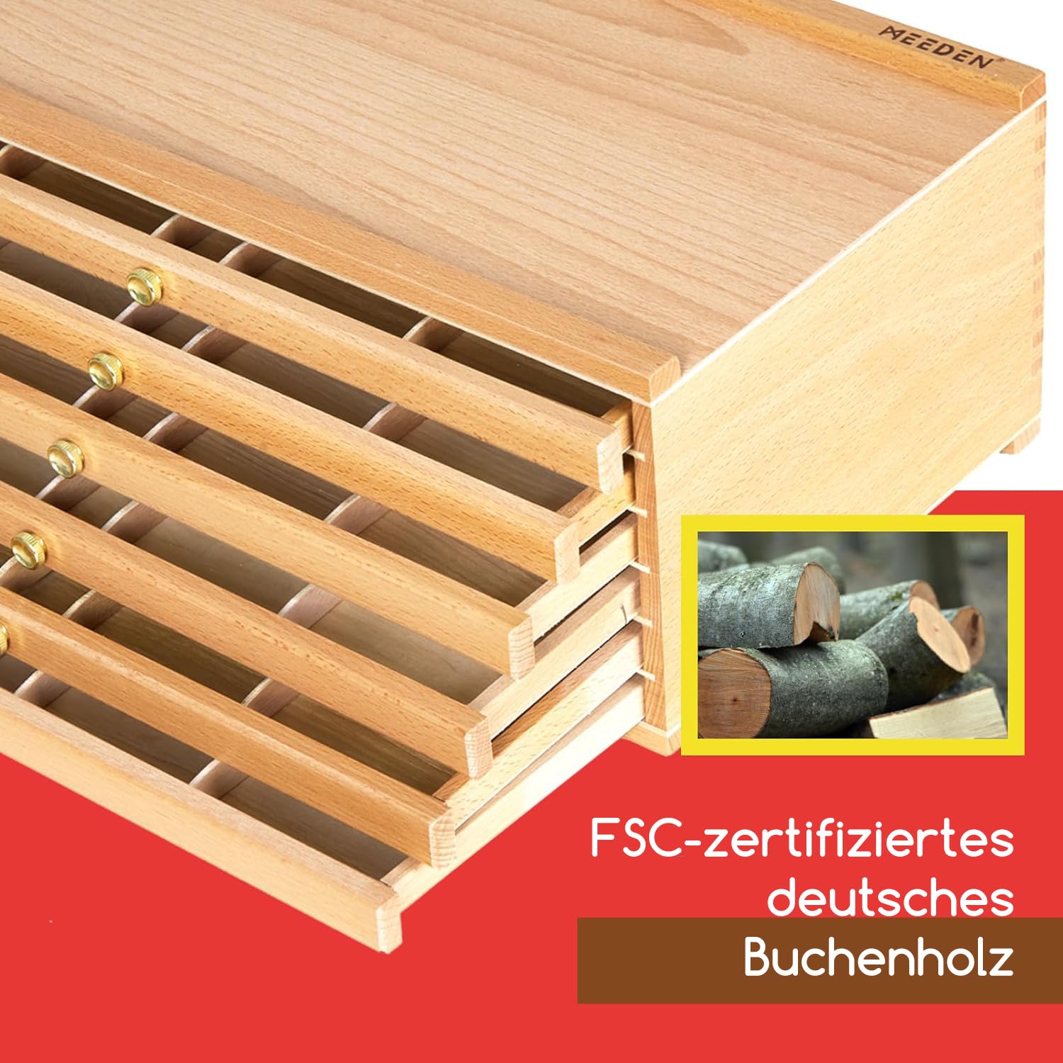 MEEDEN Aufbewahrungsbox für Künstler, 4 Schubladen, tragbar, Buchenholz, für Künstler und Pinsel, Aufbewahrungsbox mit Fächern und Schublade für Pastellstifte, Bleistifte, Stifte, Marker, Pinsel