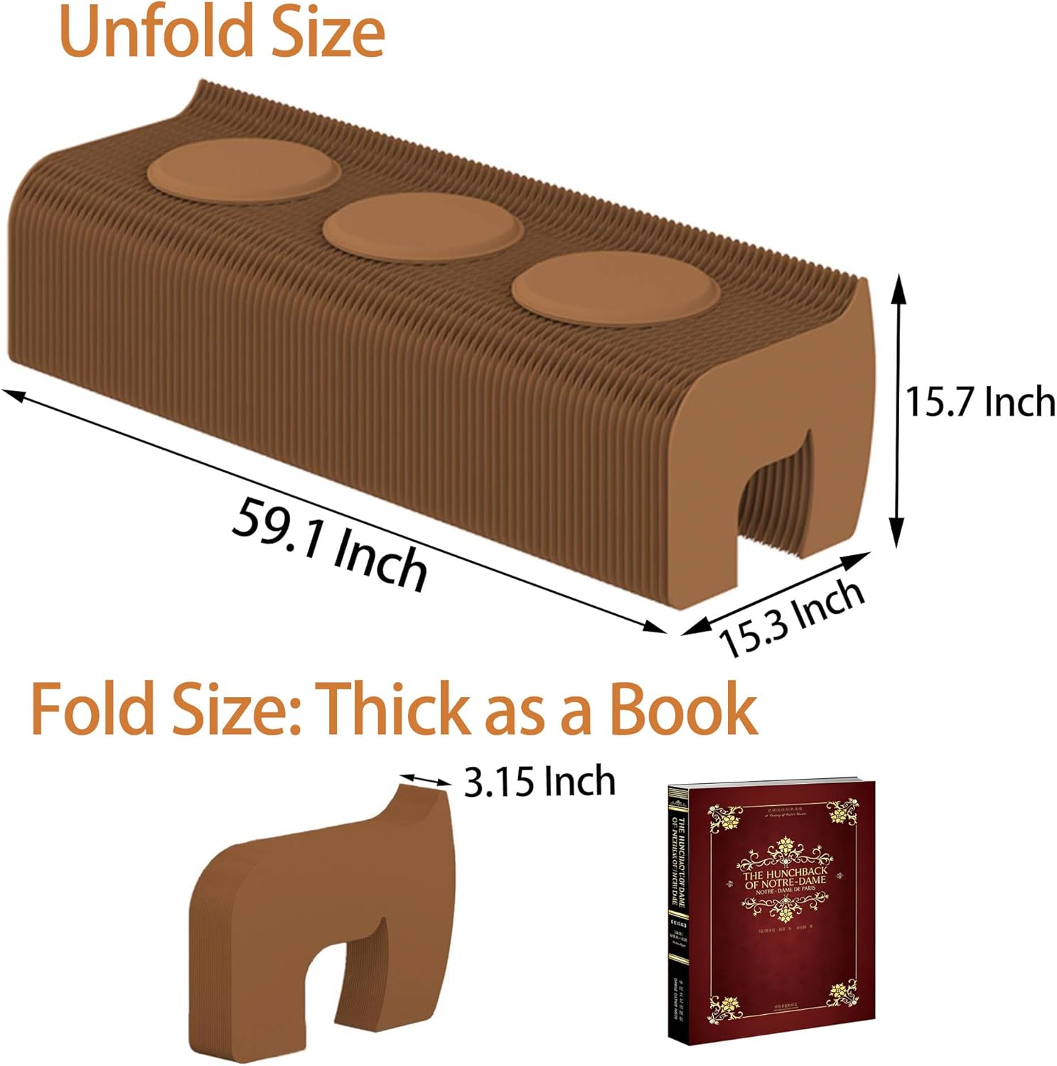 Accordion Kraft Paper Bench, 59" Folding Honeycomb Seat, 660lbs Max Load, Collapsible Stool with Cushions, Portable Flexible Sofa Chair, Space-Saving Footrest for Living Room, Offfice, Brown (4 Seats)