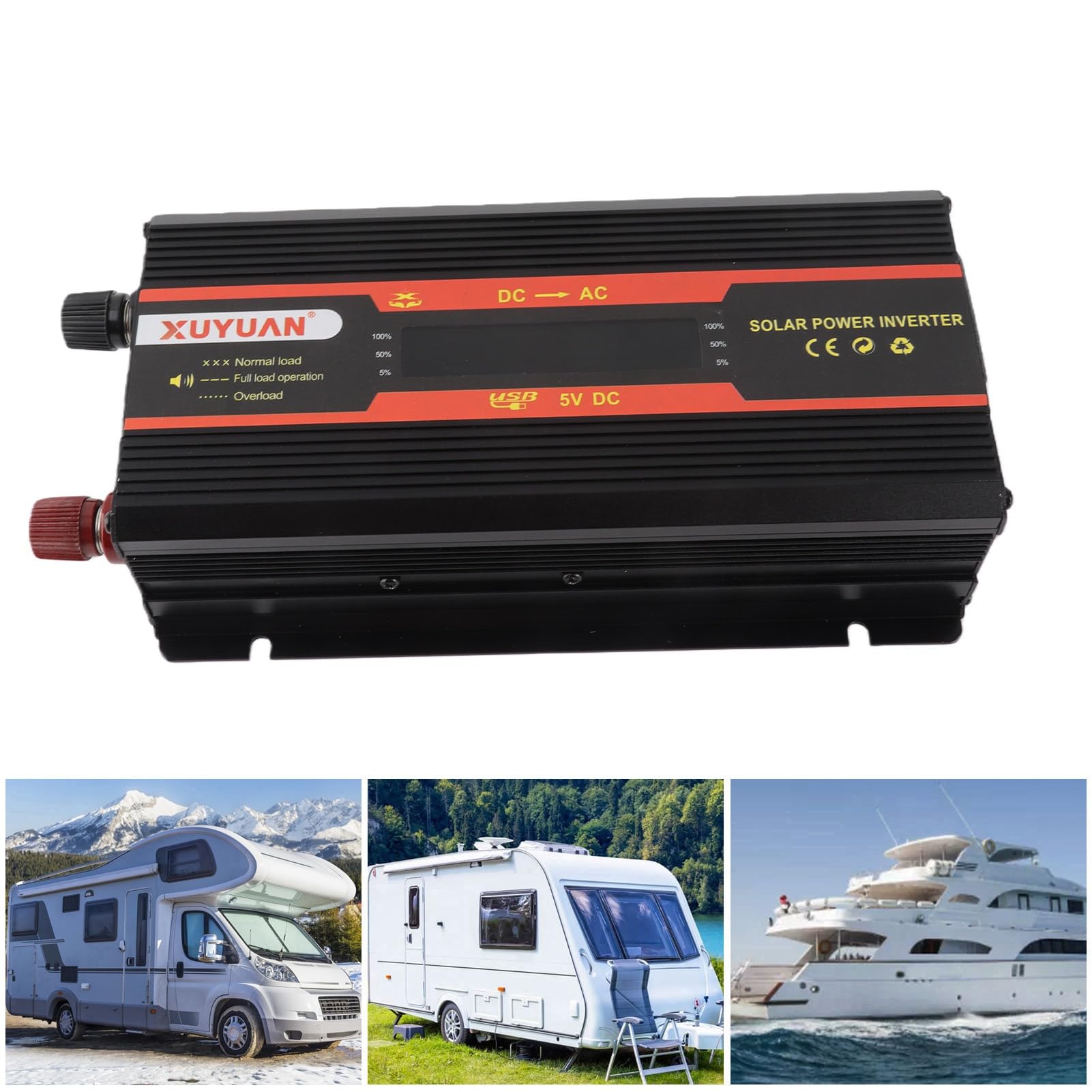 Cuifati Inversor de Onda Sinusoidal Pura de 1000 W, Inversor de Corriente para Coche de 12 V 24 V con Disipación de Calor Automática, Inversor de Corriente Solar para Coche con