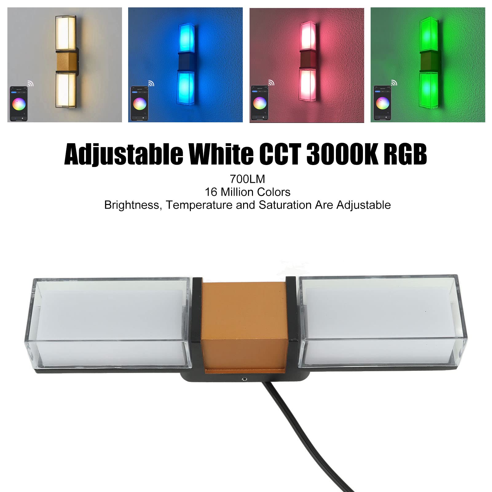 Qcwwy RGBW Smart Wall Lights, Outdoor Rectangle IP65, 9W App Control for