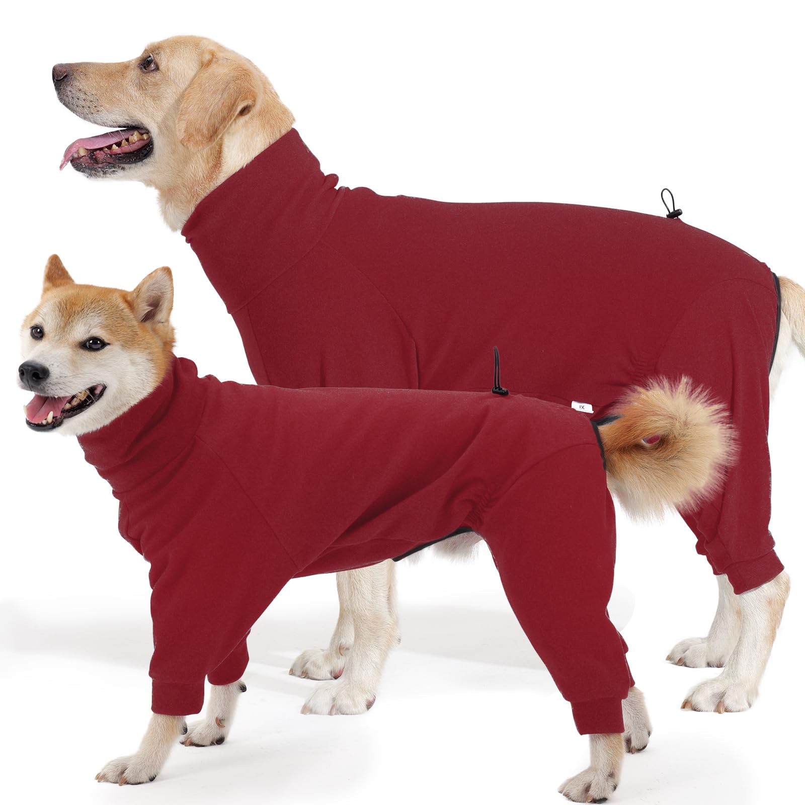 Hjyokuso Dog Fleece Jumper, Dog Coat With Legs, Soft Stretch Design With Leash Hole and Snug Fit, for Snowy Days Red -XL