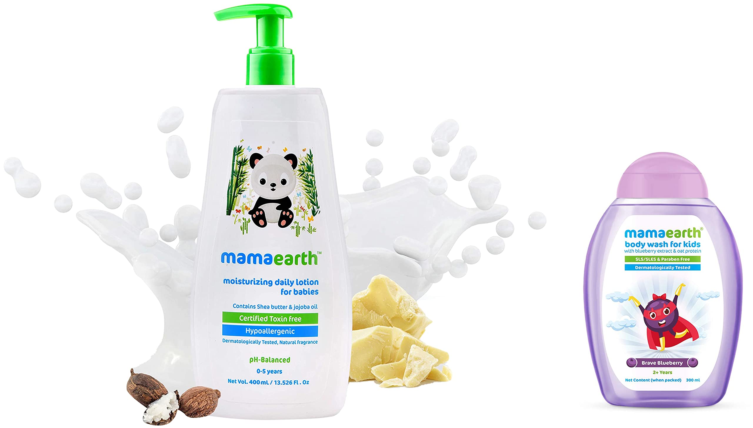 Daily Moisturizing Natural Baby Lotion (400 ml) & Brave Blueberry Body Wash For Kids with Blueberry Oat Protein 300 ml, 1 count
