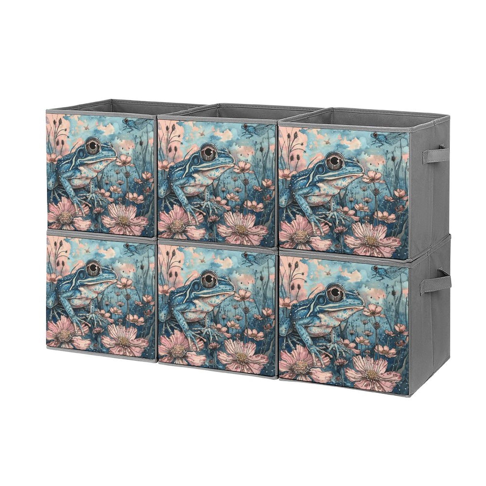 Boîtes de rangement pliables bleu foncé motif paysage pour étagères et placard