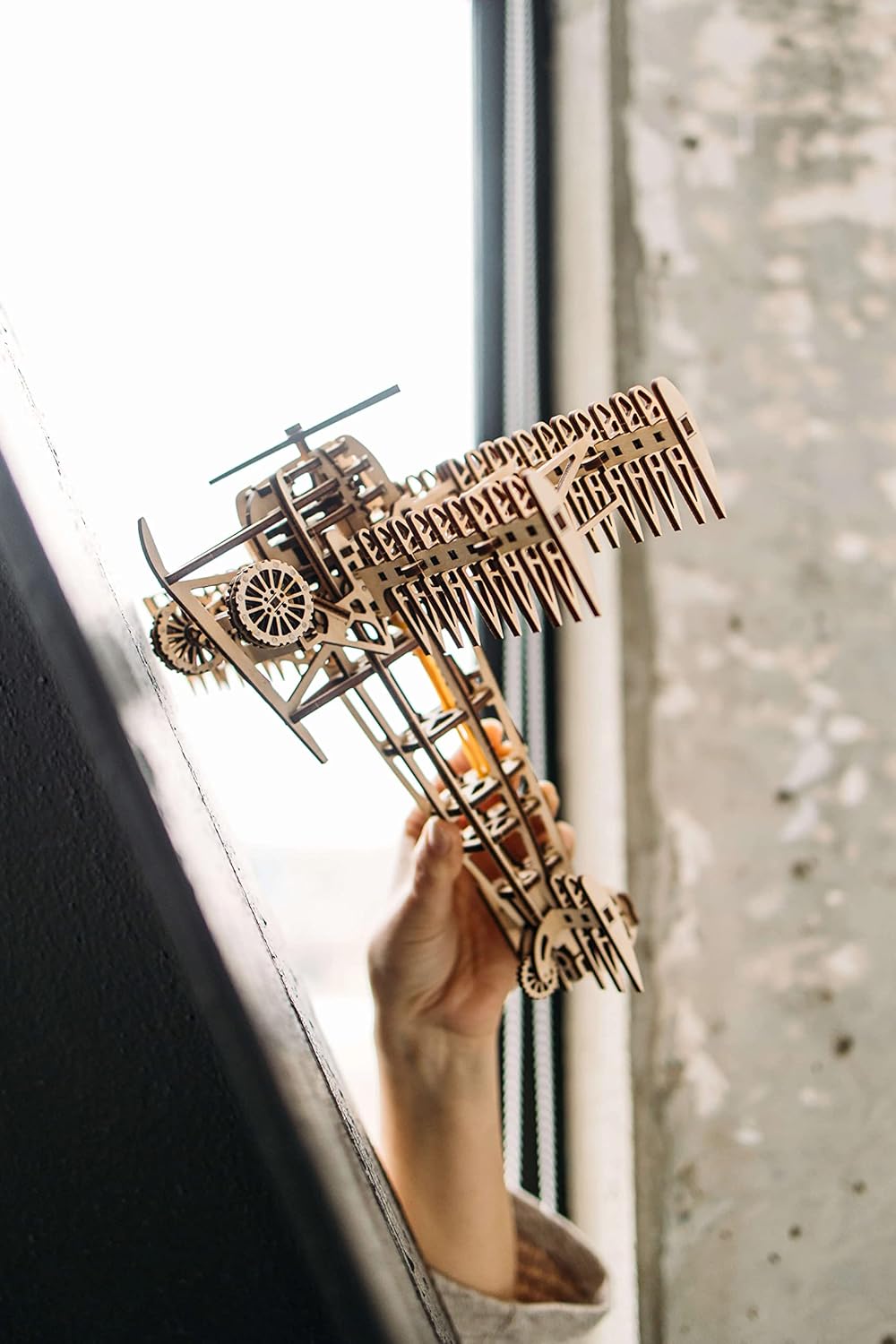Wood Trick Bi-Plane Toy Kit, Wooden Toy Plane - Mechanical Model Plane Mini - 3D Wooden Puzzle, Assembly Model - STEM Toys for Boys and Girls - 3D Plane