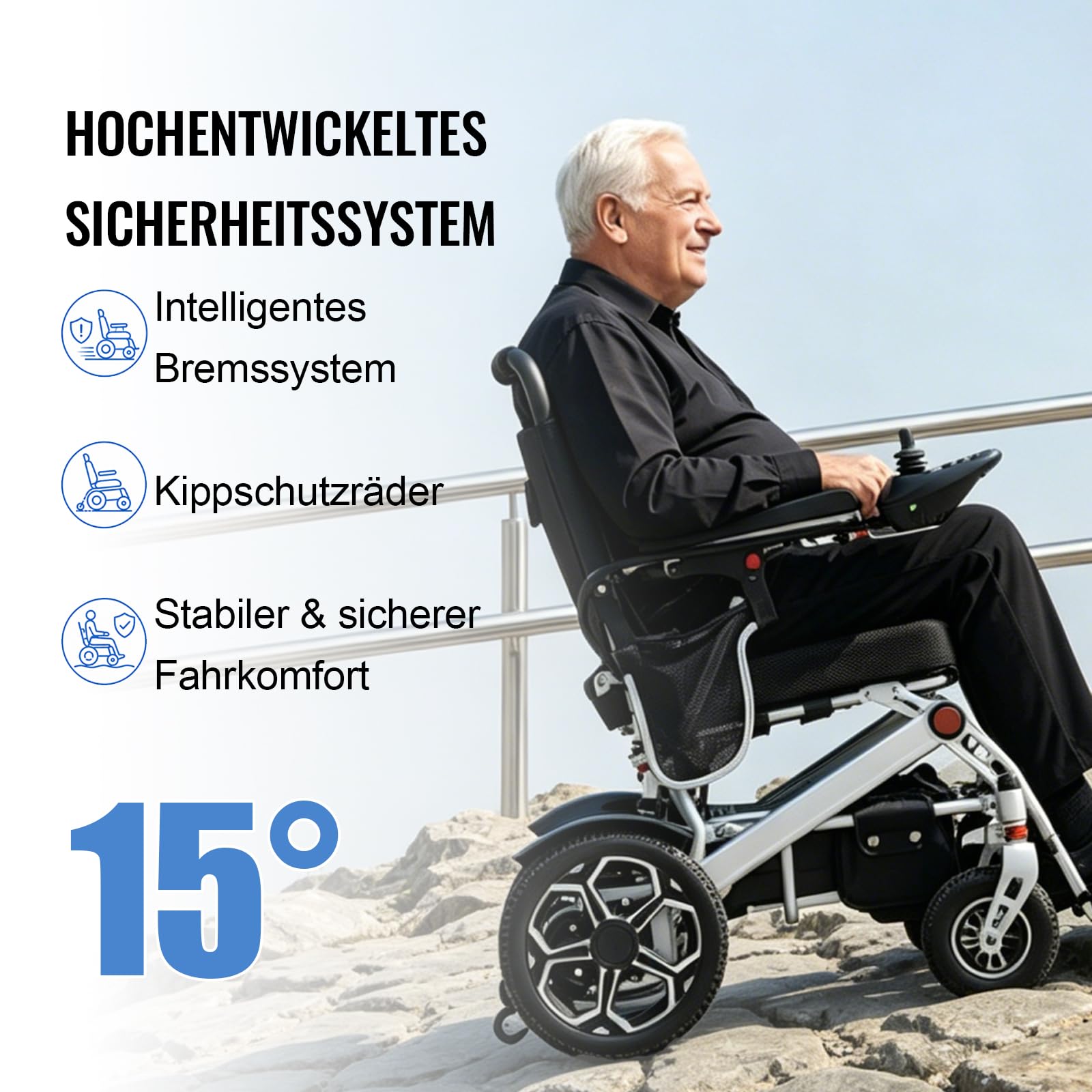 D10 Elektrorollstuhl Faltbar Leicht, Outdoor E-Rollstuhl Für Senioren & Behinderte, 20 km Reichweite, Flugzeugzulassung, 500 W Motor, 12Ah Akku, PU-Räder, Bis 150 kg
