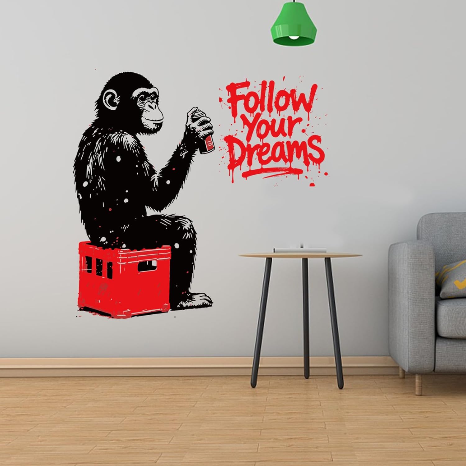 PLIGREAT Banksy Gorilla Wall Stickers Removable Vinyl Wall Decals Inspirational Banksy Graffiti Art Mural Decals for Bedroom Living Room Nursery Office Home DIY Decor, 35.4" x 11.8"