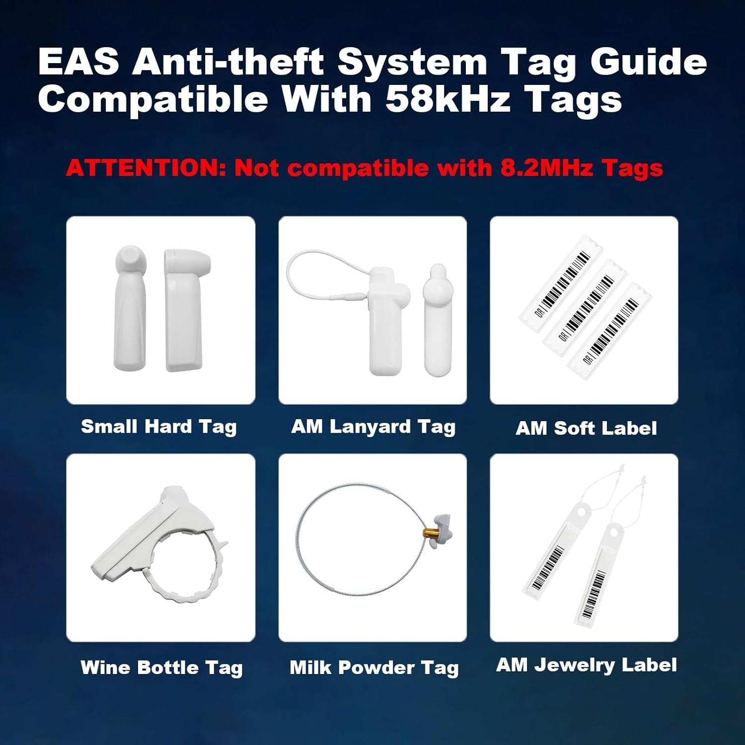 Retail Anti-Theft Equipment Kit, AM 58KHz Store Security Tower with 100pcs Reusable Tags, Loss Prevention Alarm System for Clothing Stores and Retail Businesses