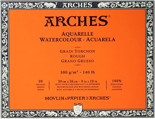 Miniatura 35 de Bloque de papel de acuarela Arches, prensado en frío, 9 x 12 pulgadas, 140 libras