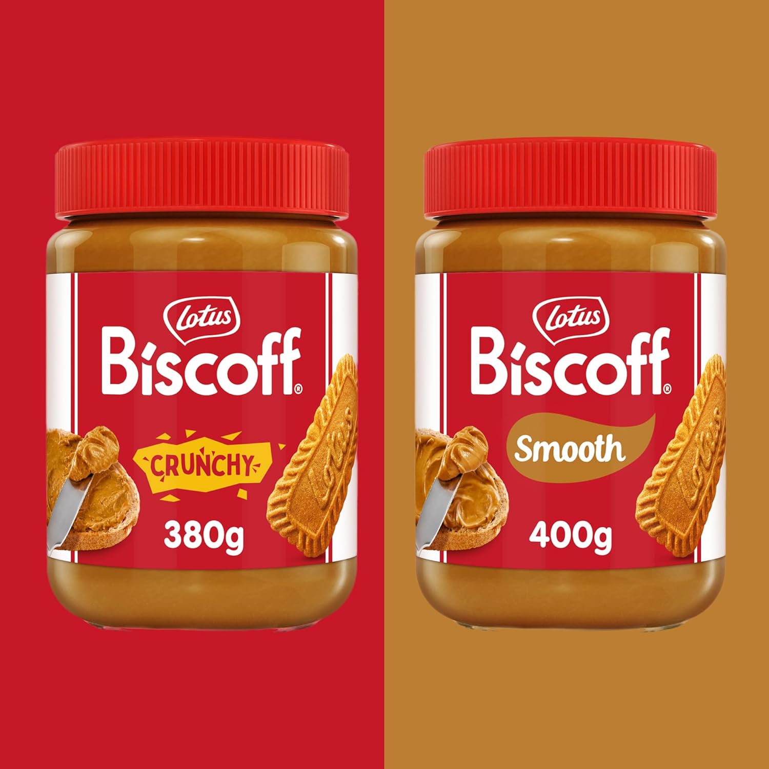Lotus Biscoff Spread Pack of 2 Smooth x1 (400g) and Crunchy x1 (380g). Biscoff Spread. Lotus