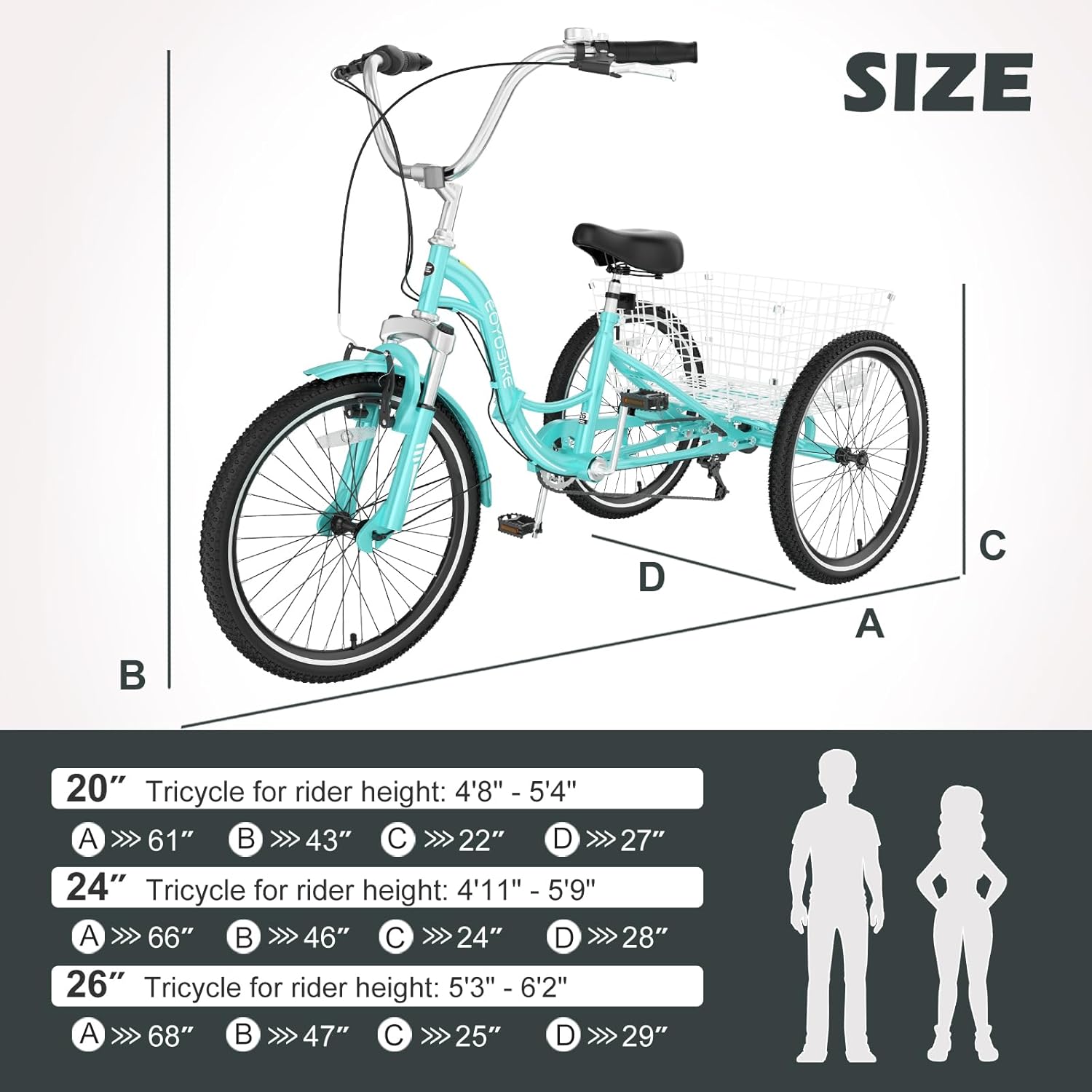 ABORON Adults Tricycle, 3 Wheels Bike for Adult, Tricycle for Adults, Double-Wall Wheel Rims, Tricycle for Women Men Exercise Outdoor Sports