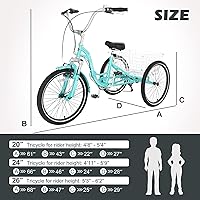 Vista 7 de H&ZT Triciclo para adultos, bicicleta de 3 ruedas, triciclo crucero, con engranaje de 7 velocidades, mango de freno de estacionamiento, escalón