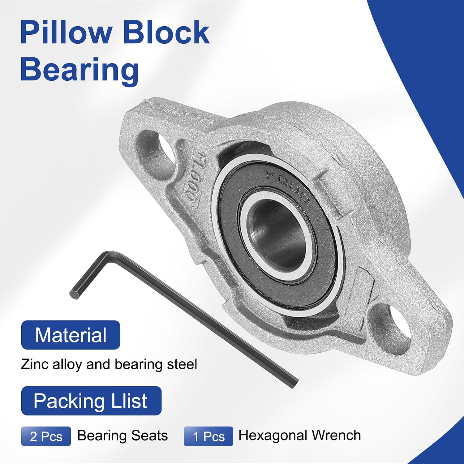 MECCANIXITY Pillow Block Bearing 3/8" (10mm) Bore Zinc Alloy Steel Mounted Flange Pillow Block Self-Alignment Insert Bearings Housing Pack of 2, KFL000