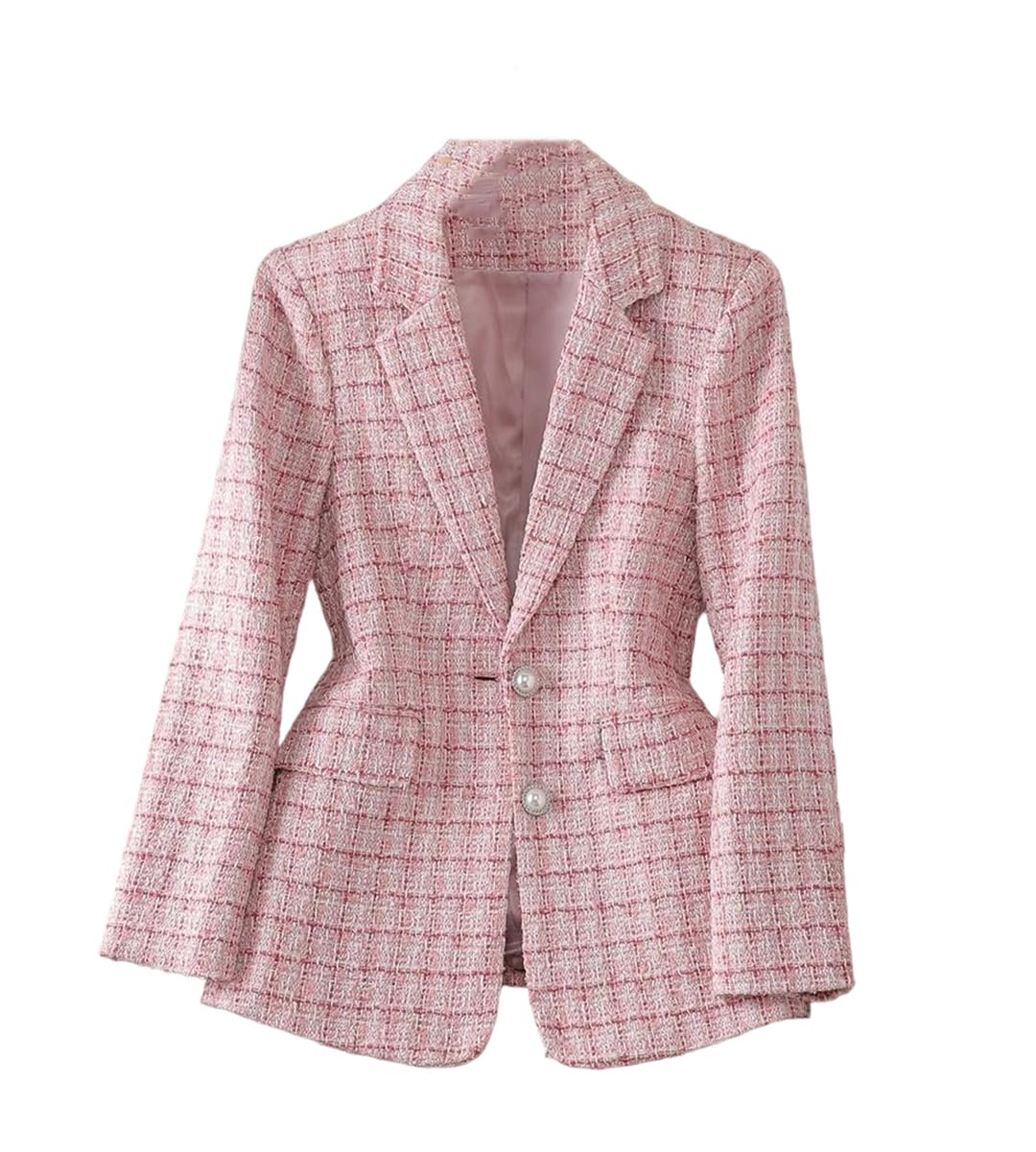 Women Plaid Tweed Blazer Single-Breasted Mid-Thick for Fall Perfect for Casual and Office Settings
