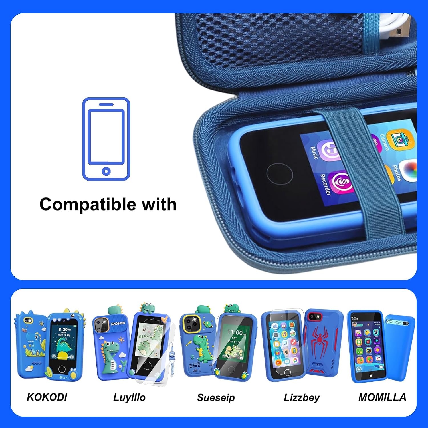 LTGEM Case Compatible with Luoba/WEOLULI/Luyiilo/KOKODI/windpaint/Yosfeng/Kikapabi Kids Smart Phone, Hard Shell Travel Carrying Storage Bag - Blue(Case Only)