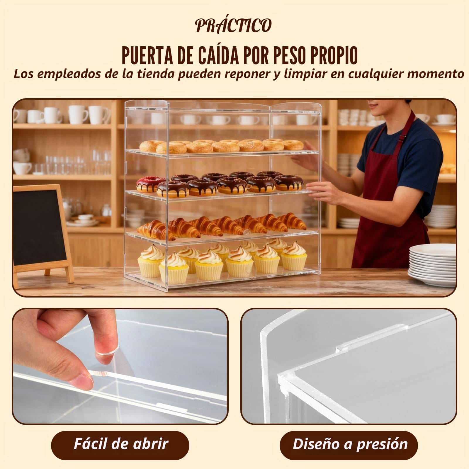 Vitrina comercial de panadería de 4 niveles, 49 x 23 x 50 cm (19.3" x 9" x 19.7"), vitrina de panadería extraíble, vitrina de repostería para mostrador, gabinete de exhibición de acrílico para postres