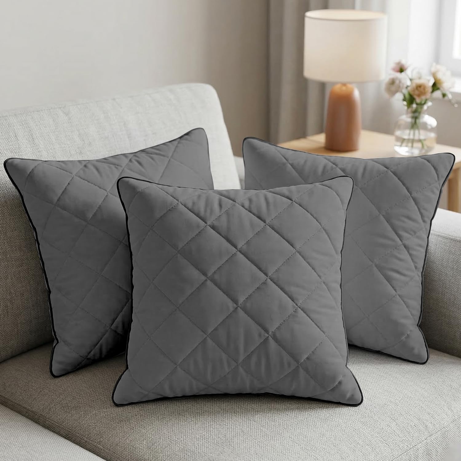 AYKA Microfiber Cushion Filler Set of 3 (18x18 Inch) | Soft & Fluffy Sofa Cushions Inserts | Premium Polyester Fiber Throw Pillows for Sofa, Couch, Bed & Living Room Decor | Grey discount deal
