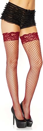 Leg Avenue Womens Industrial Fishnet Thigh Highs with Stay Up Silicone Lace Top
