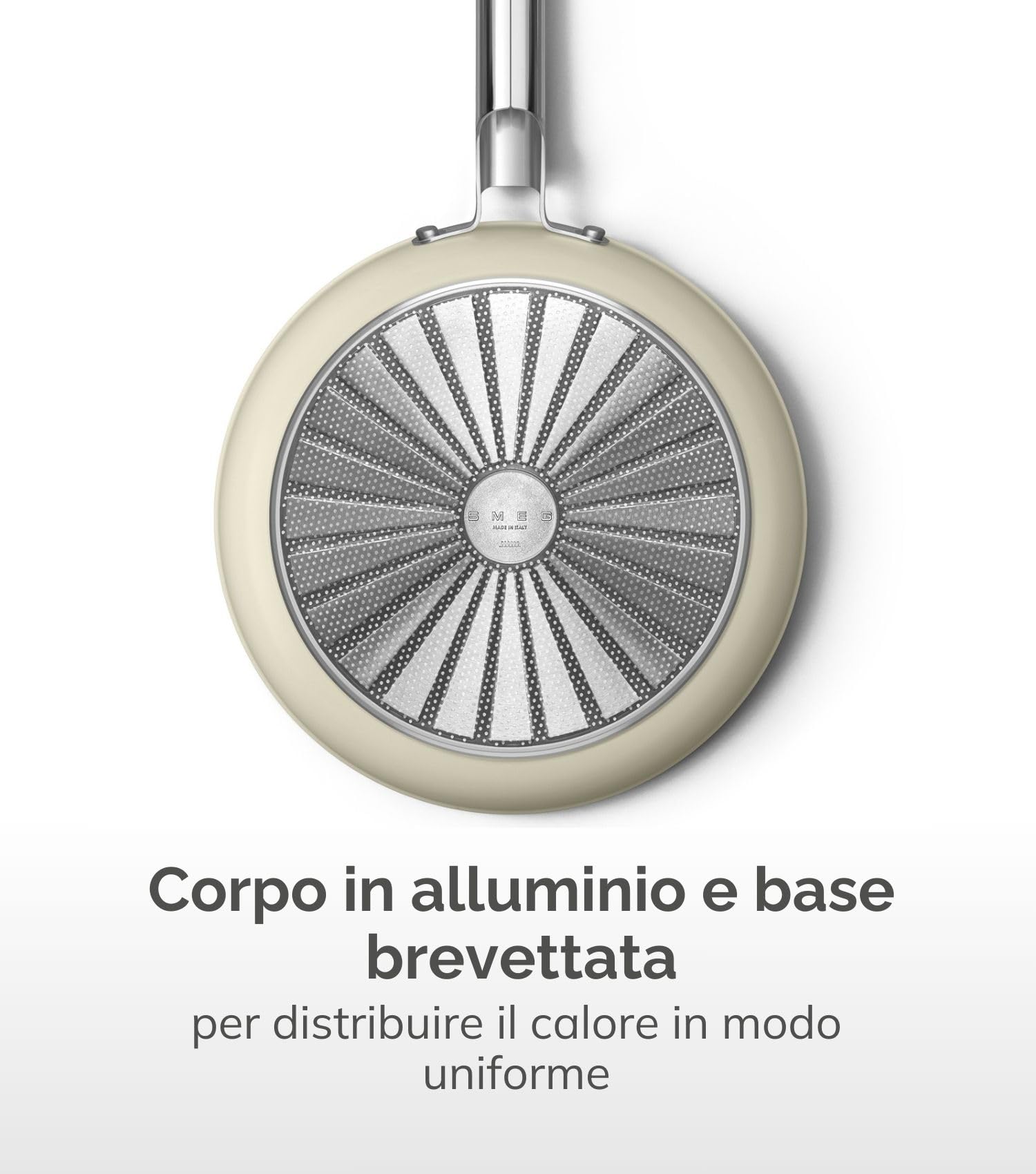Smeg, Wok Antiaderente CKFW3001CRM, Diametro 30 cm, Manico Ergonomico in Acciaio Inossidabile, Per Tutti i Piani Cottura, Fino a 250° in Forno, Capacità 5,3L, Panna