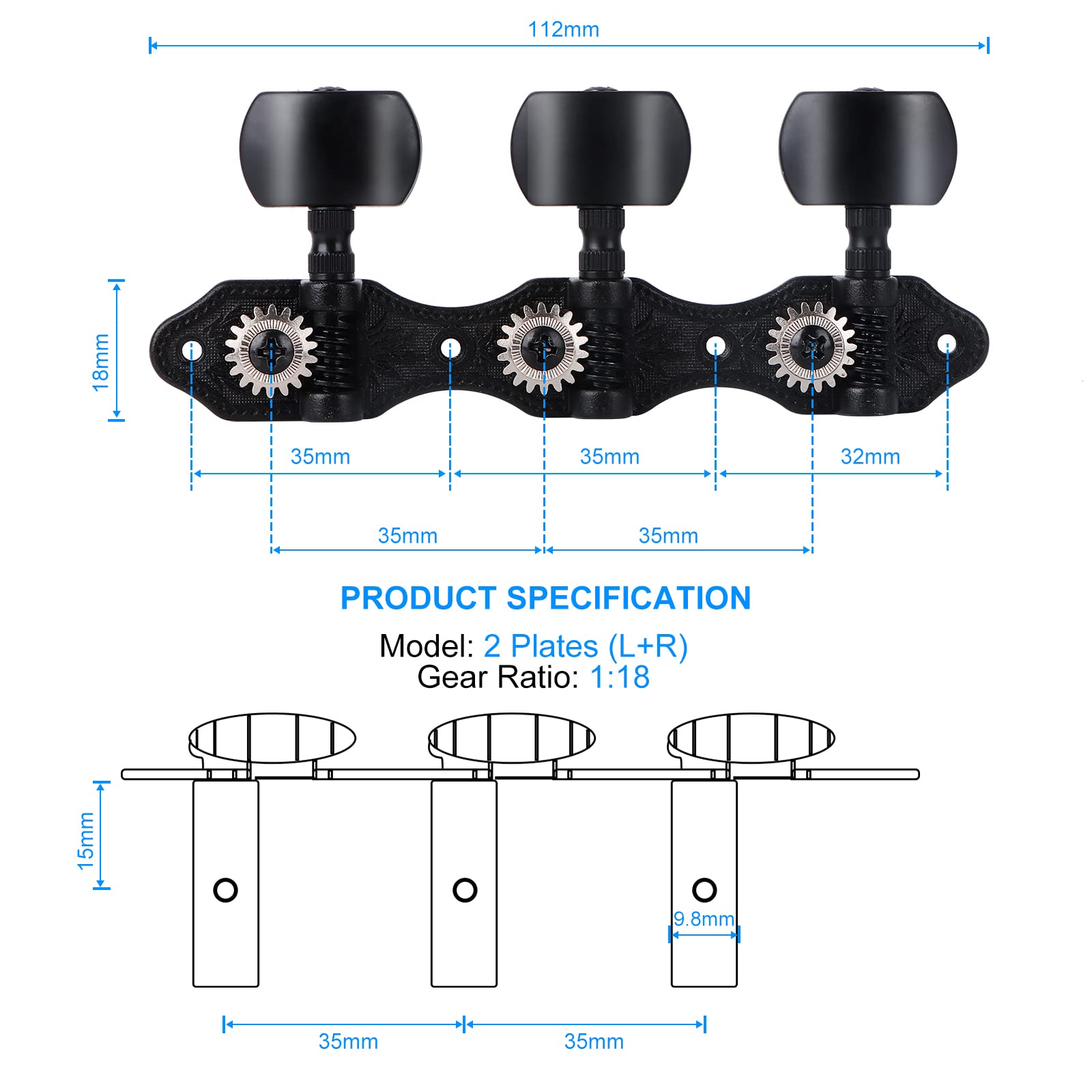 Set Piroli Accordatura Chitarra Classica - 2 Pezzi, 3L+3R, Teste Meccaniche In Metallo Con Viti - Foto 2