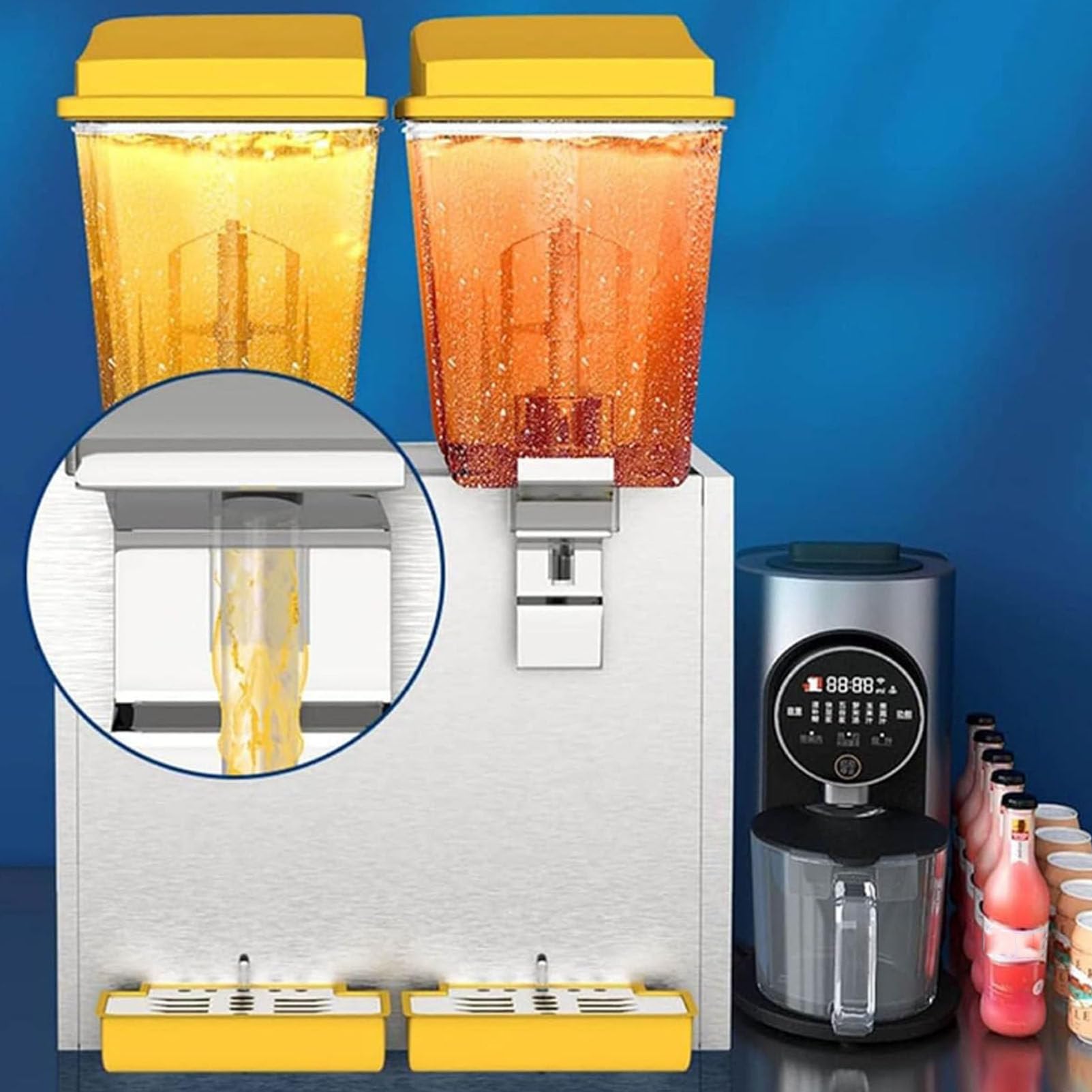 Distributore commerciale per bevande, in acciaio inox, resistente, per bevande fredde e succhi, per colazione, buffet e hotel, 3 scomparti, 16 litri ciascuno