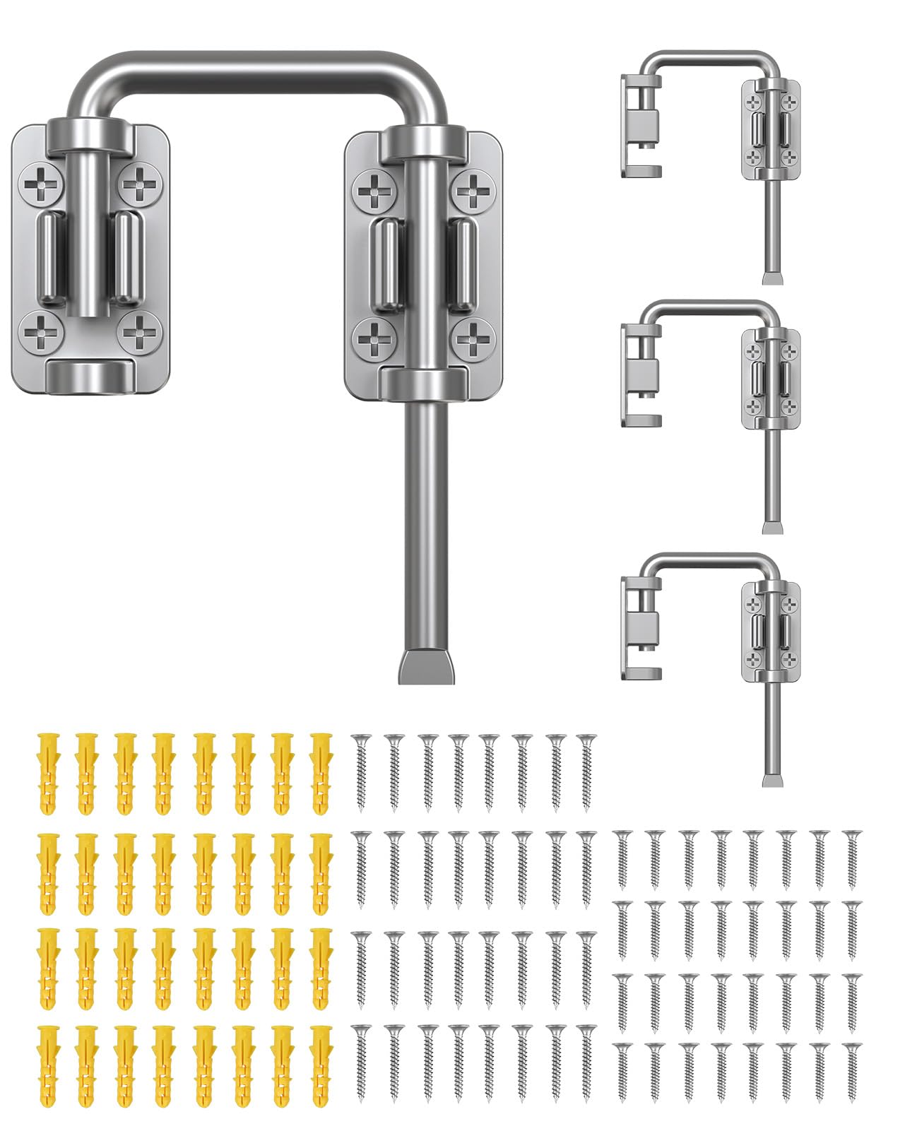 MeBantoo 2.36 Inch U Patio Sliding Door Loop Lock Latch - Stainless Steel Home Security Loop Bolt Lock for Barn, Garden, Fence Gate, Window - Multi-Angle Installation Option (Silver-4 Pcs)