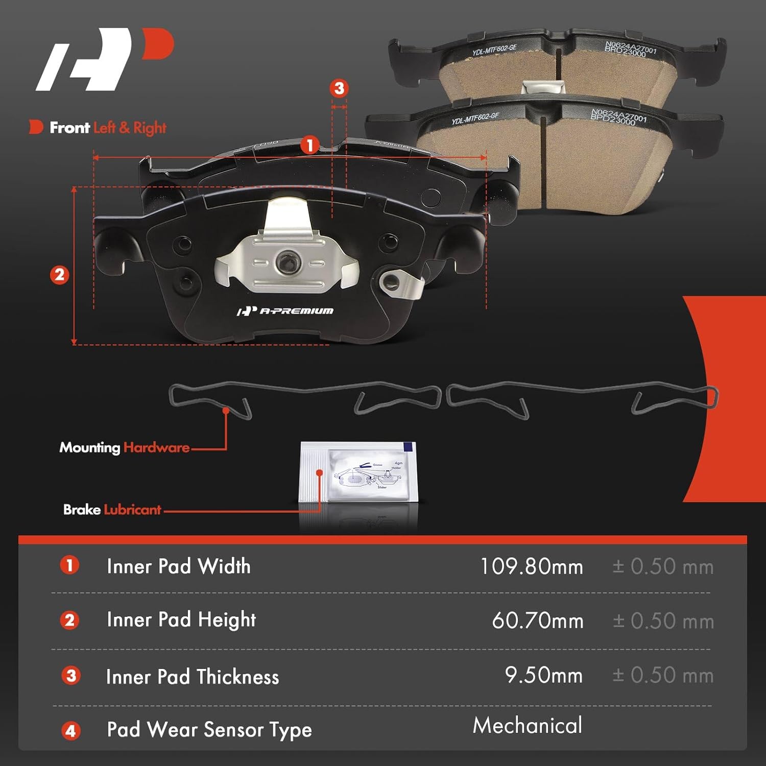 A-Premium Front Ceramic Brake Pads Set Compatible with Ford and Lincoln Models - Escape 2020-2024, Bronco Sport 2021-2025, Maverick 2022-2024, Corsair 2020-2025, 4-Pack