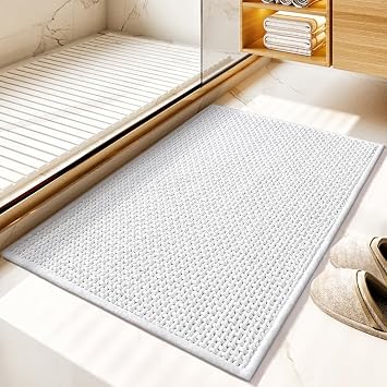Rugs,Bath Rug Mat,Luxury Chenille Bathroom Rugs Extra Soft Absorbent Shaggy Microfiber Bath Rug Machine Washable Non-Slip Thin Plush Bath Mats for Tub Shower,Mat for Front Door OutdoorWhite,16" X 24"