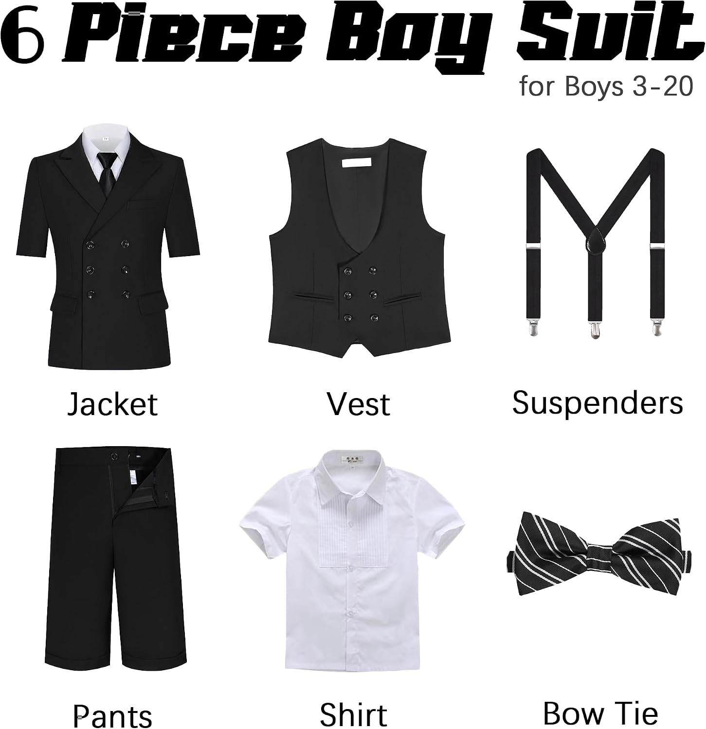 Short Suits for Boys Kid 6 Pieces Summer Tuxedo Formal Suit Beach Wedding Outfit for Teens Jacket Vest Shorts Pants Set