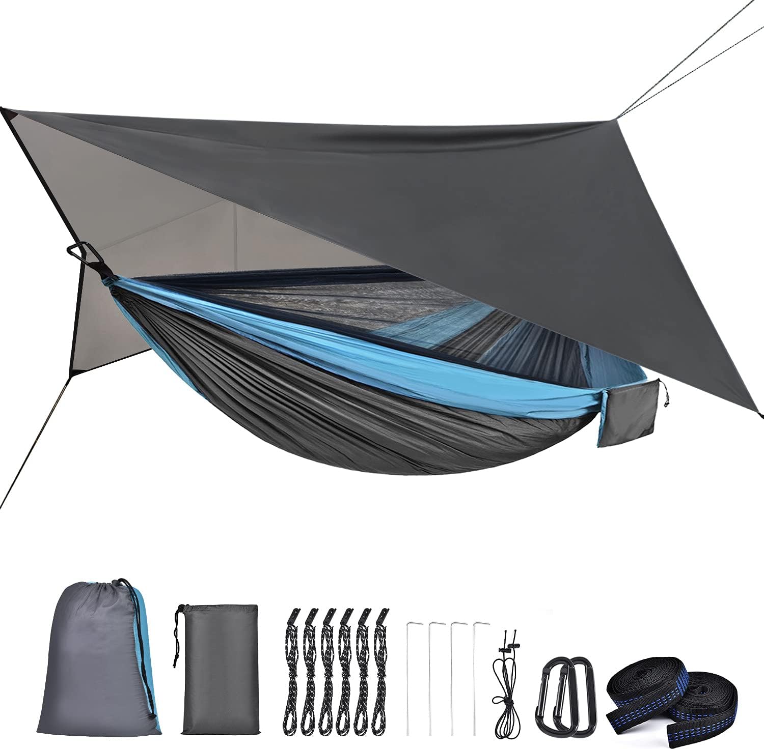 OTraki Camping Hammock with Mosquito Net and Rainfly Tarp Portable Double Hammock with Tree Straps 2 Person Use for Outdoor Travel Backpacking Hiking Yard Garden Picnic