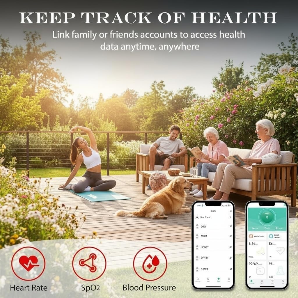 Ultradünner Smart Ring für Damen und Herren, Gesundheit Tracker Ring mit Blutdruck, Herzfrequenz, SpO2, Schlafüberwachung, kein Abonnement, kompatibel mit iOS & Android (Schwarz, 8)