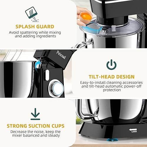 Miniatura 10 de Batidora de pie mejorada para el hogar Peicual de 800 W y 10P de alta velocidad mezclador eléctrico de cocina de 55 cuartos de galón de acero Black,