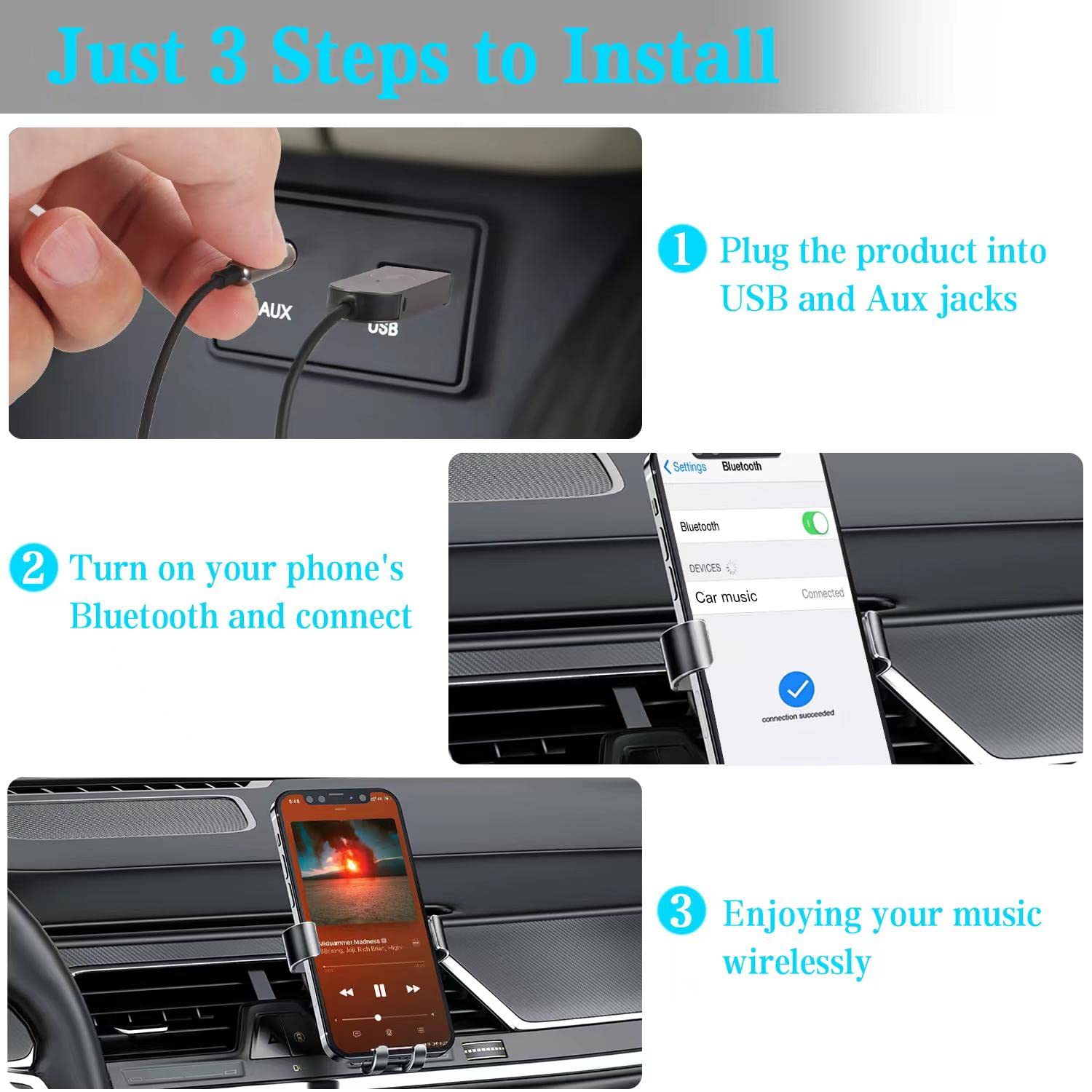 Adattatore Bluetooth AUX 5.0 Per Auto E Casa - Ricevitore Wireless Con Vivavoce, USB E Jack 3.5mm - Foto 6