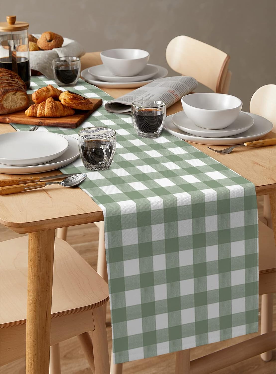 Sage Green Buffalo Plaid Table Runner 108 Inches Long Farmhouse Dress Scarves, Farmhouse Green White Checkered Dining Tablerunner for Coffee Table/Kitchen Island/Party Décor, 13" x 108"