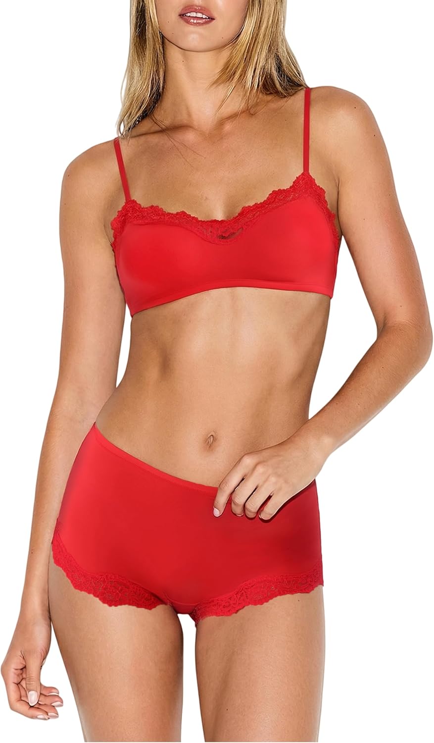 Starrylion Women 2 Piece Lace Lingerie Set Pullover Removable Padded Bralette Sexy Boyshort Panties PJ Set