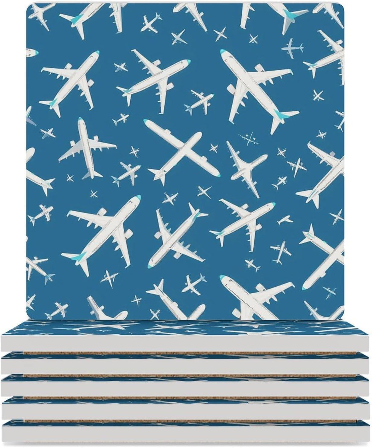 Plane Aircraft Airplane Jet Coaster for Drinks Square Ceramic Table Coasters Stone Mat Crafts 4PCS Home Kitchen Decor