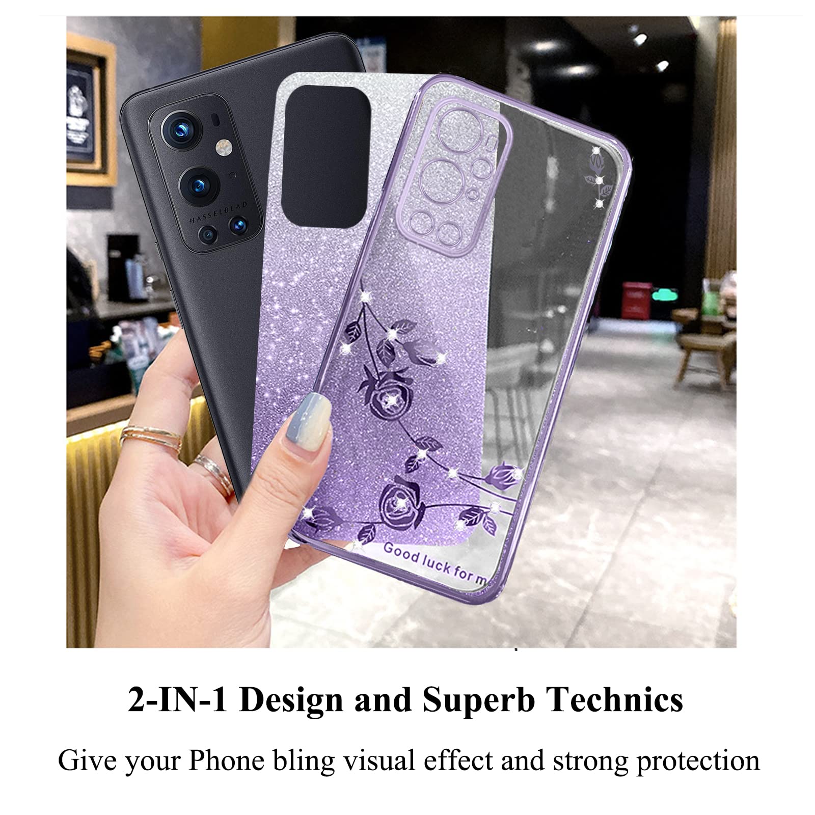 Amazon.com: Phone Case for Oneplus 9 Pro 5G Clear Glitter Floral