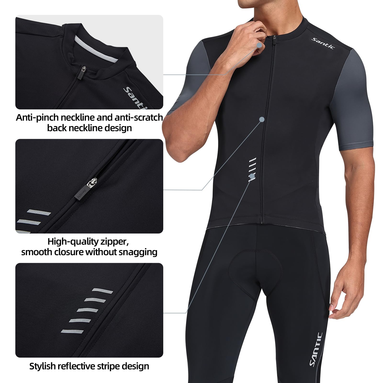 Santic Maillot Ciclista Hombre Top Ciclismo Bicicleta Bici Transpirable Secado Rápido Reflectante Jersey Ciclista Yorkson — view 5