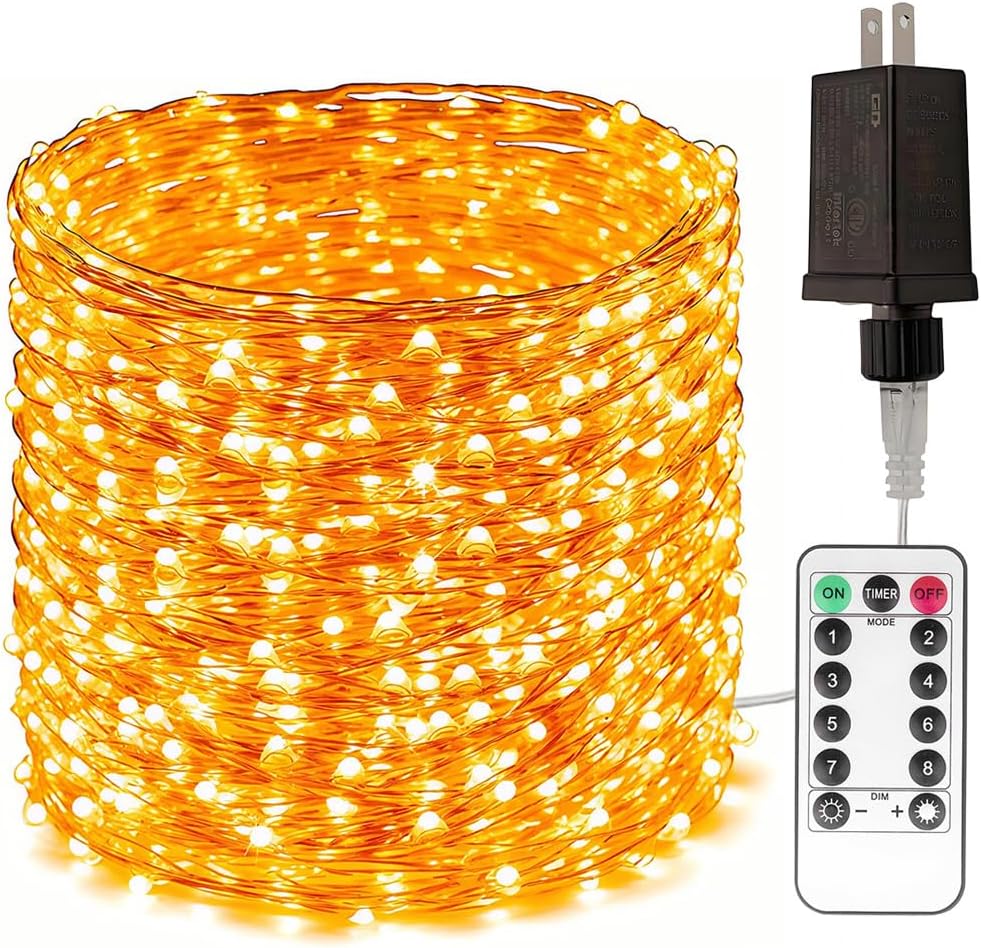 Guirnalda de luces extralargas de 660 pies, enchufable, impermeable, para exteriores, alambre de cobre de alto brillo con control remoto, 2000 LED