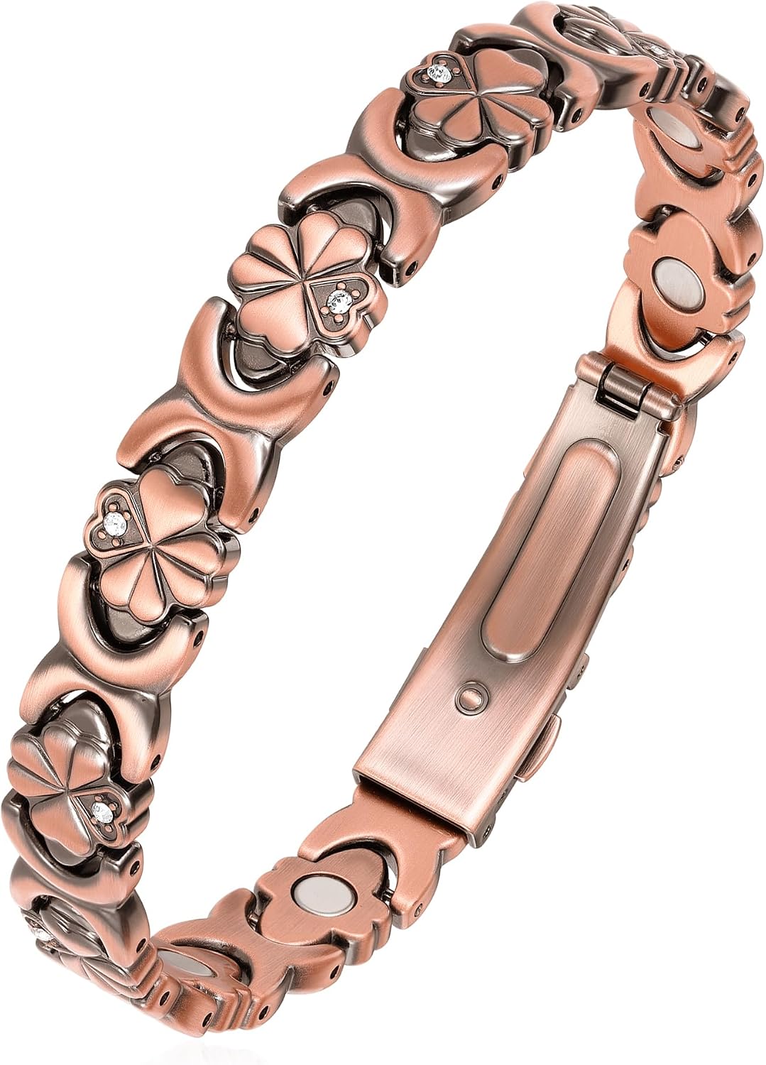 Copper Bracelets for Women, 3800 Gauss, 99% Pure Copper Magnetic Bracelet, Adjustable Sizing, Four-Leaf Clover Women's Bracelets with Sparkling Cubic Zirconia, Gift Packaging