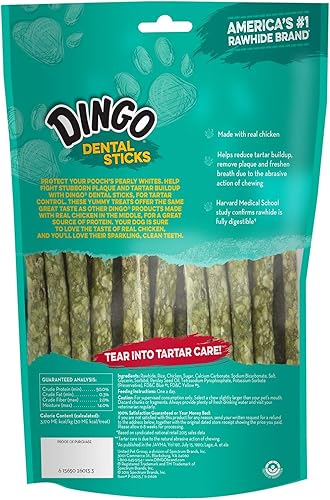 Vista 2 de Dingo Palitos dentales para el control del sarro y refrescar el aliento, hechos con pollo real, excelentes golosinas para perros pequeños, medianos