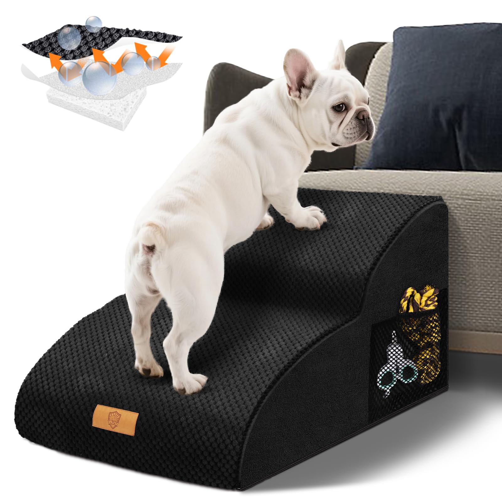 Thihome Hundetreppe für Kleine Hunde, Haustiertreppe 2 Stufen, Hunderampe aus Hochdichtem Schwamm mit Abnehmbarem Bezug, rutschfeste Hunde Treppen Katzentreppe für Bett und Sofa, 55X40X30cm