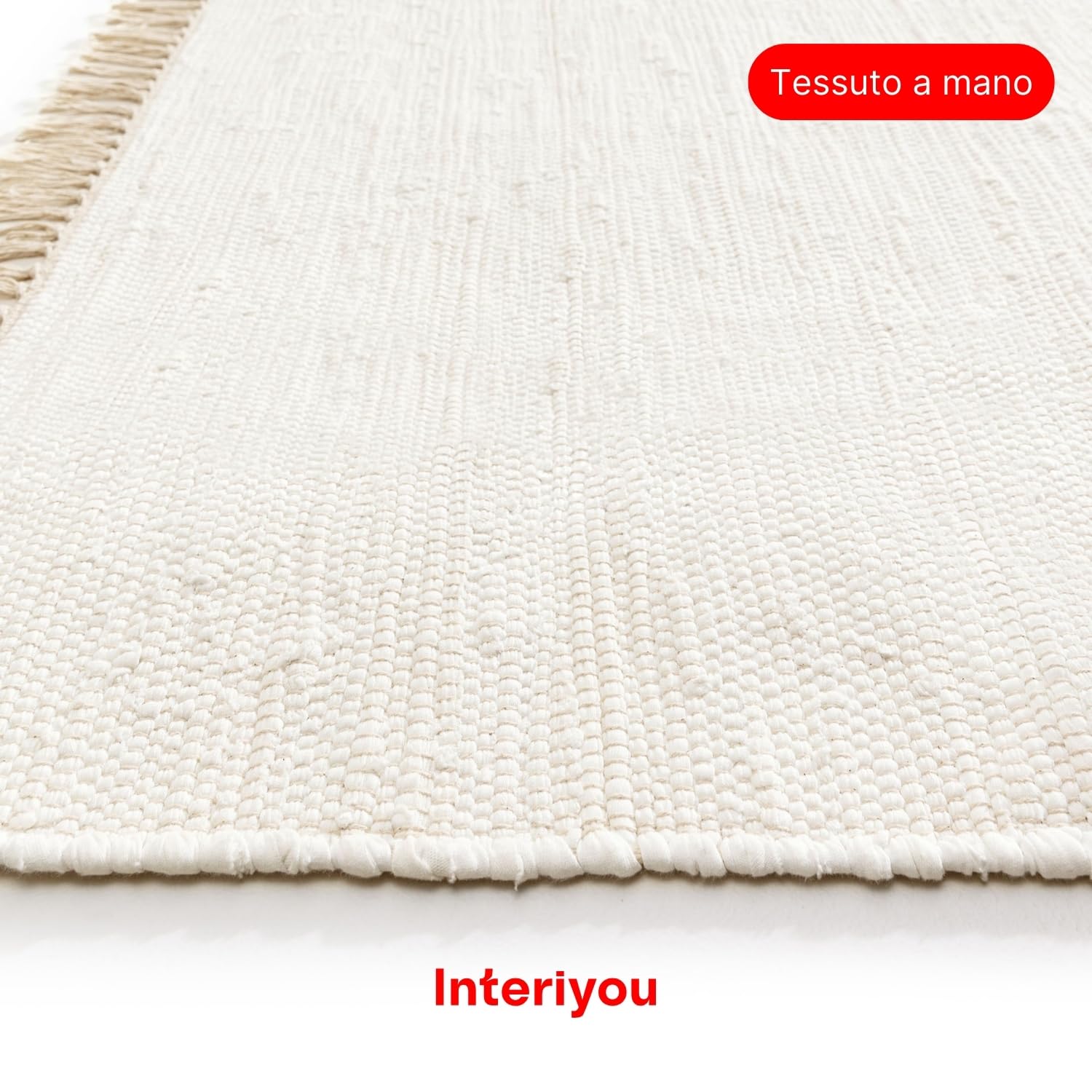 Interiyou Tappeto cotone Toledo - 70x200 cm Bianco - Tessuto artigianale con frange per salotto, camera, stanza bambini, pranzo, cucina o corridoio