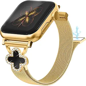 Joyozy Slim Metal Band Compatible with Apple Watch Band 38mm 40mm 41mm 42mm 44mm 45mm 46mm 49mm Skinny Magnetic Strap with Bling Charms, Cute Stainless Steel Band, Dressy Thin iWatch Bracelet for Women
