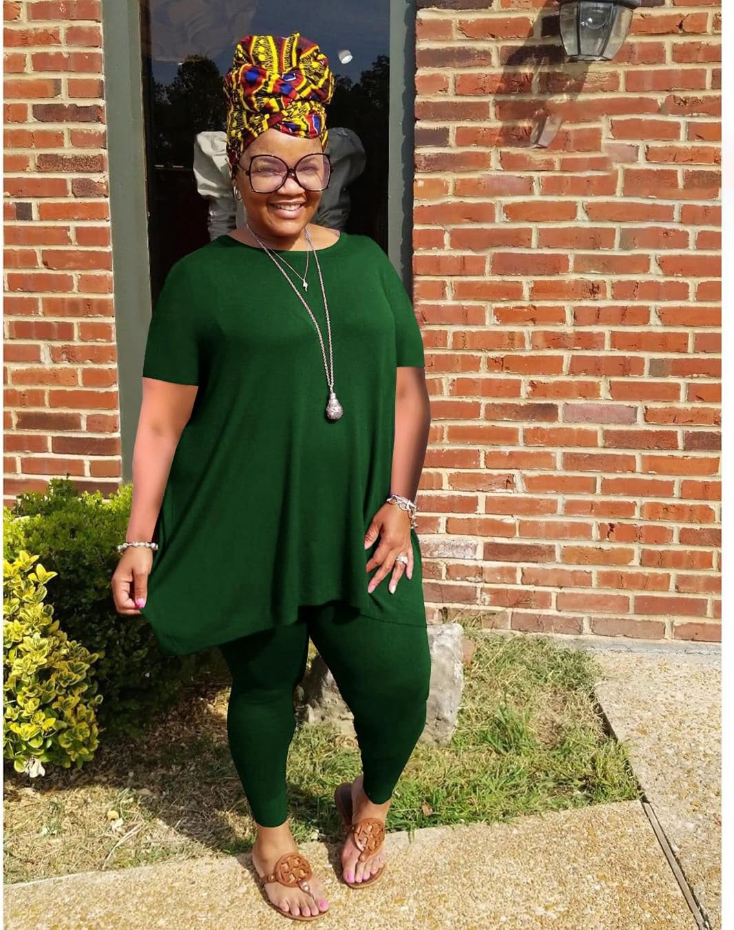 yegine women plus size 2 piece outfits short sleeve top and legging pant set lounge sets tracksuit 7-dark green x-large plus