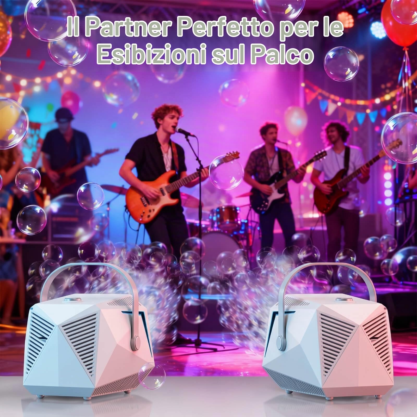 Macchina Bolle con Telecomando – Rotazione Auto 150°, 10 Fori 7000+ Bolle, Luce RGB, Batteria 1800mAh Type-C, Grande Serbatoio – Per Matrimonio, Compleanno, Festa all'Aperto