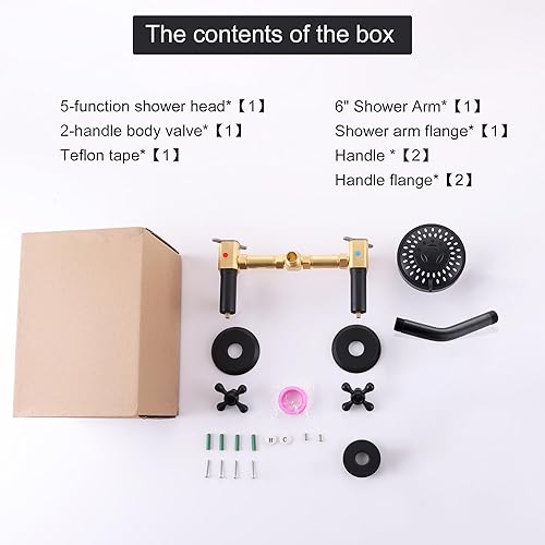 Miniatura 7 de BEIYI BY2H002 - Grifo de ducha de 2 manijas y cabezal de ducha de 5 modos, grifo de ducha de dos manijas negro mate con válvula áspera, BY2H002