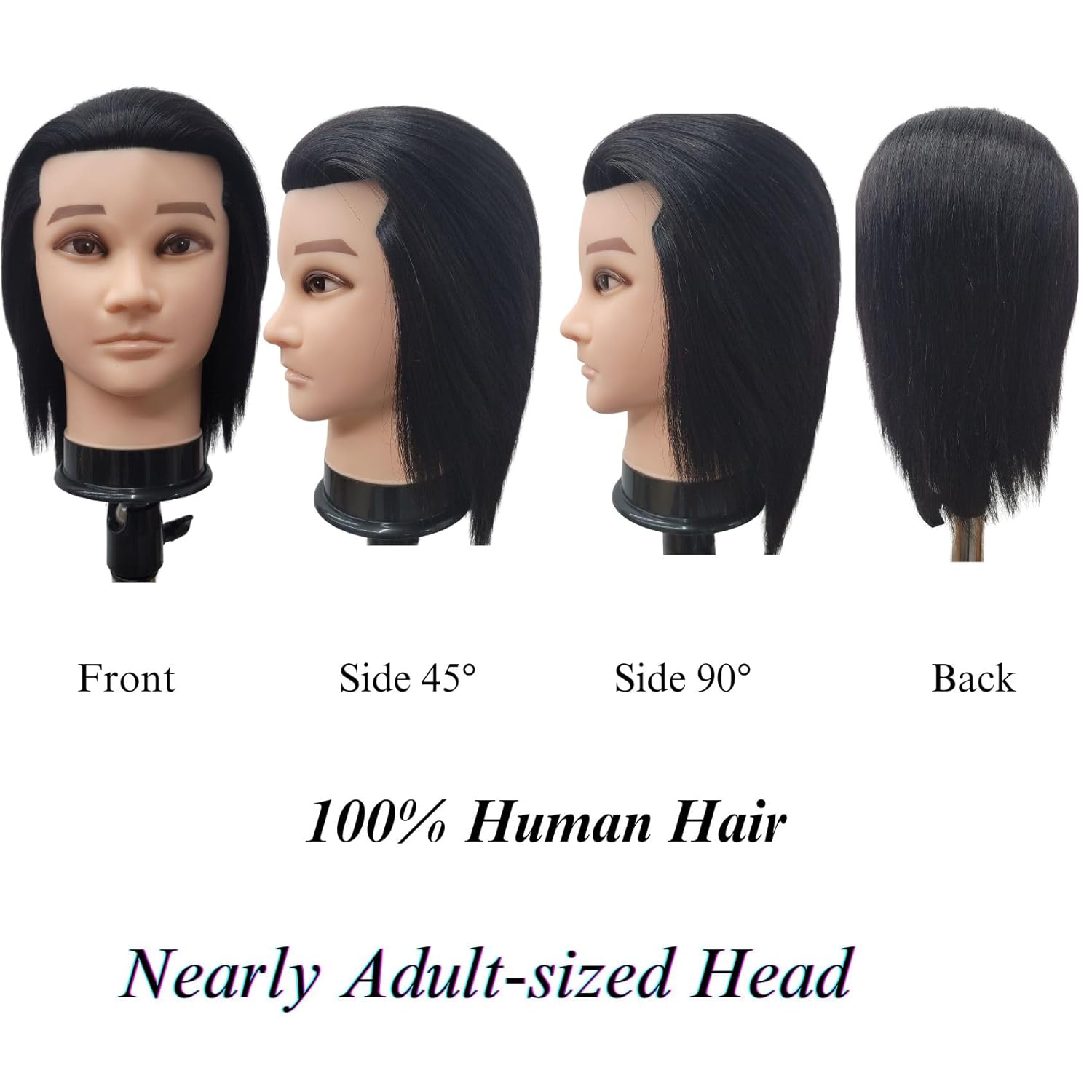 Male Mannequin Head with Human Hair,Barber Practice Mannequin Head for Hair Cutting,Hairstyling,Cosmetology Training Manikin Head with Stand